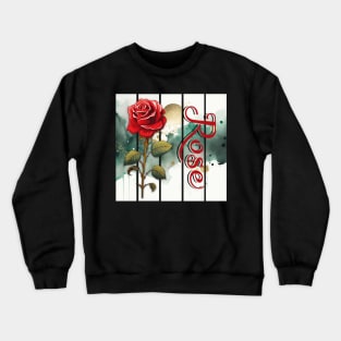 vintage rose with intricate text, watercolor art in the background Crewneck Sweatshirt